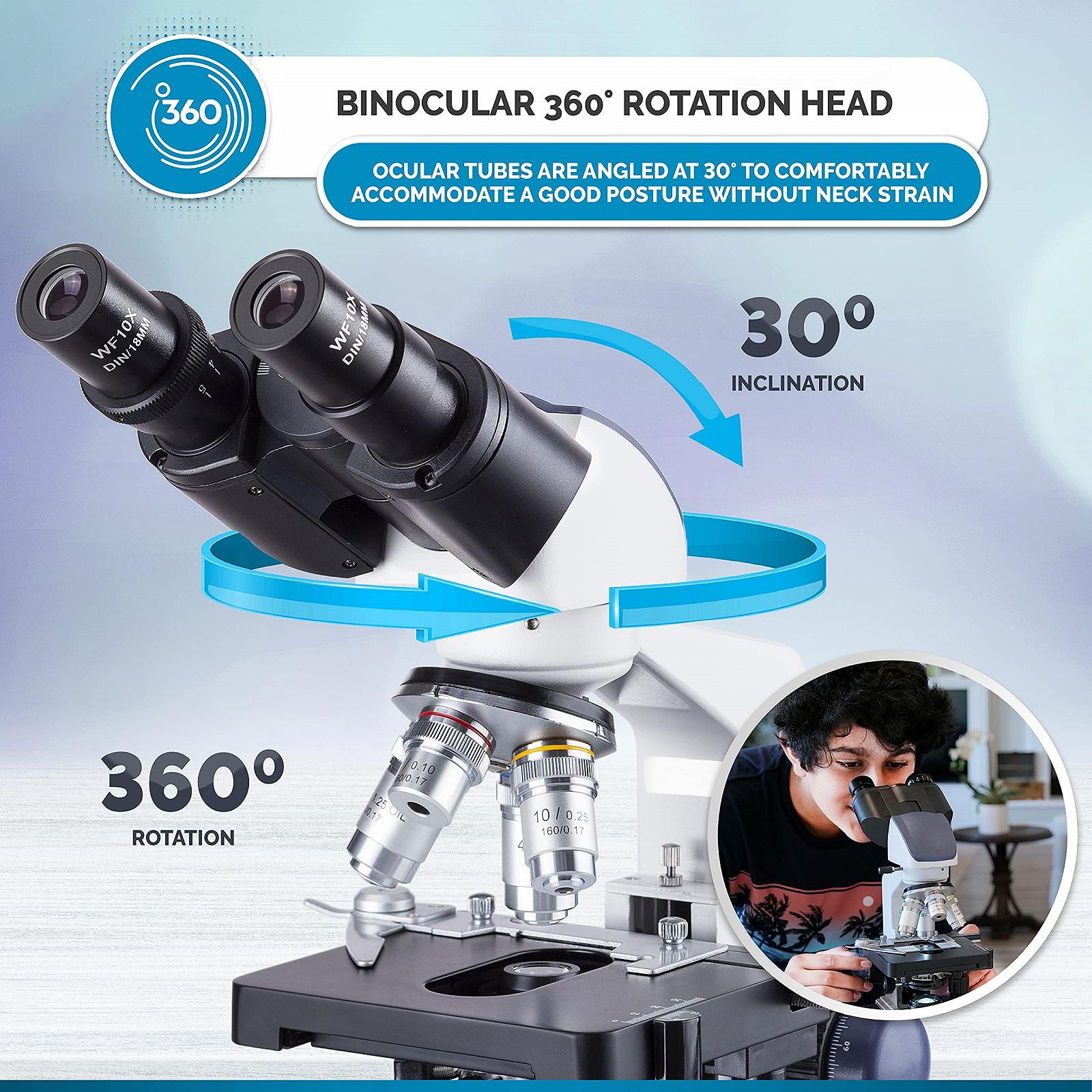 Цифровой бинокулярный микроскоп 40X-2500X LED с 3D столиком + USB камера, фото №6