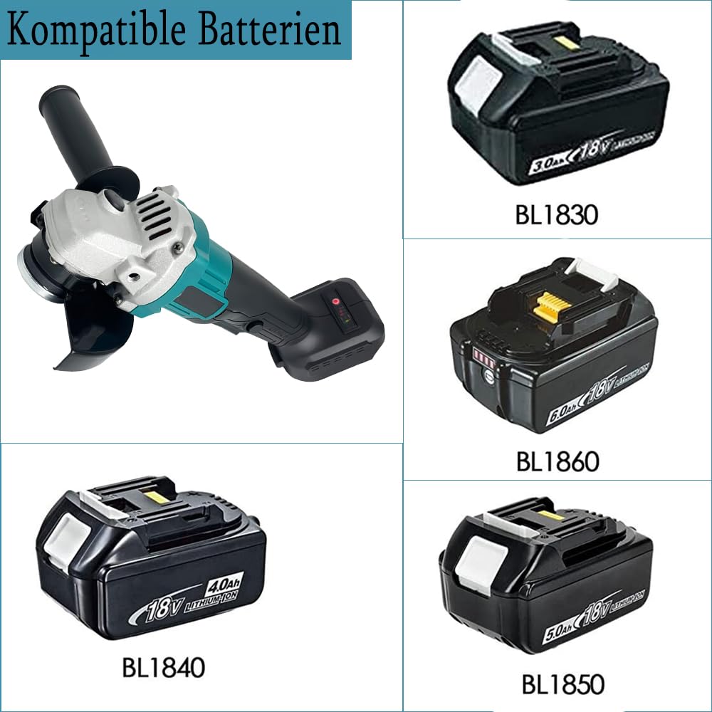 Аккумуляторная угловая шлифмашина 125 мм Makita 18 В BL1830 Бесщеточная 11000 об/мин, фото №7