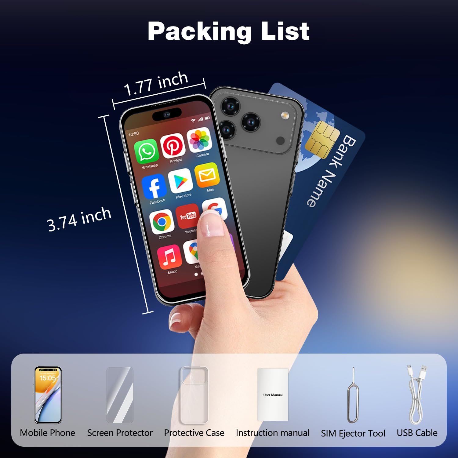 Міні-смартфон 4.0 дюйма HD 3GB+32GB 4G Dual SIM Black, фото №8