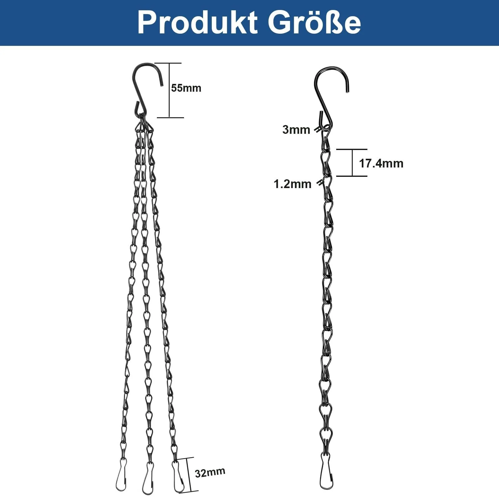 Ланцюги для підвісних корзин 5 шт. 40 см Металеві з гачками Чорні, фото №8
