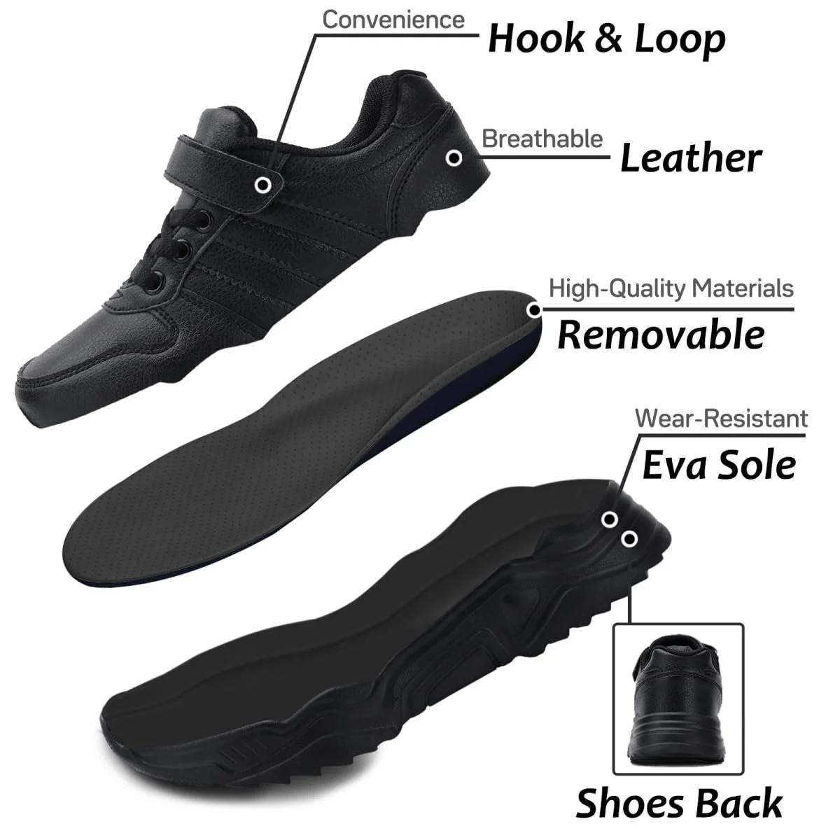 Унісекс дитячі кросівки Білі шкільні кросівки для хлопчиків і дівчаток Нековзні тенісні, фото №3