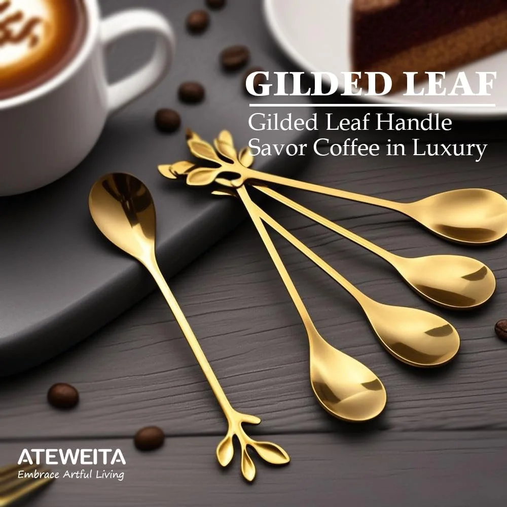 Ложка чайна Ateweita, нержавіюча сталь, 12 cm, з дизайном листя, набір 12 штук, фото №8 Ложка чайна Ateweita, нержавіюча сталь, 12 cm, з дизайном листя, набір 12 штук, фото №8