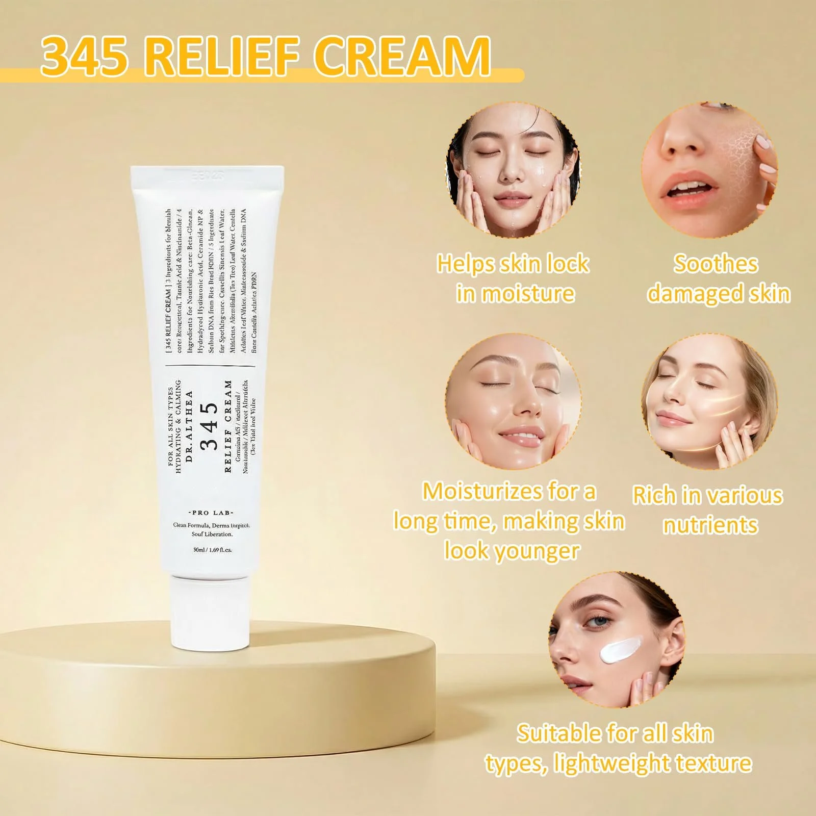 Крем для обличчя 345 Relief Cream заспокійливий та зволожувальний 50 мл, фото №6