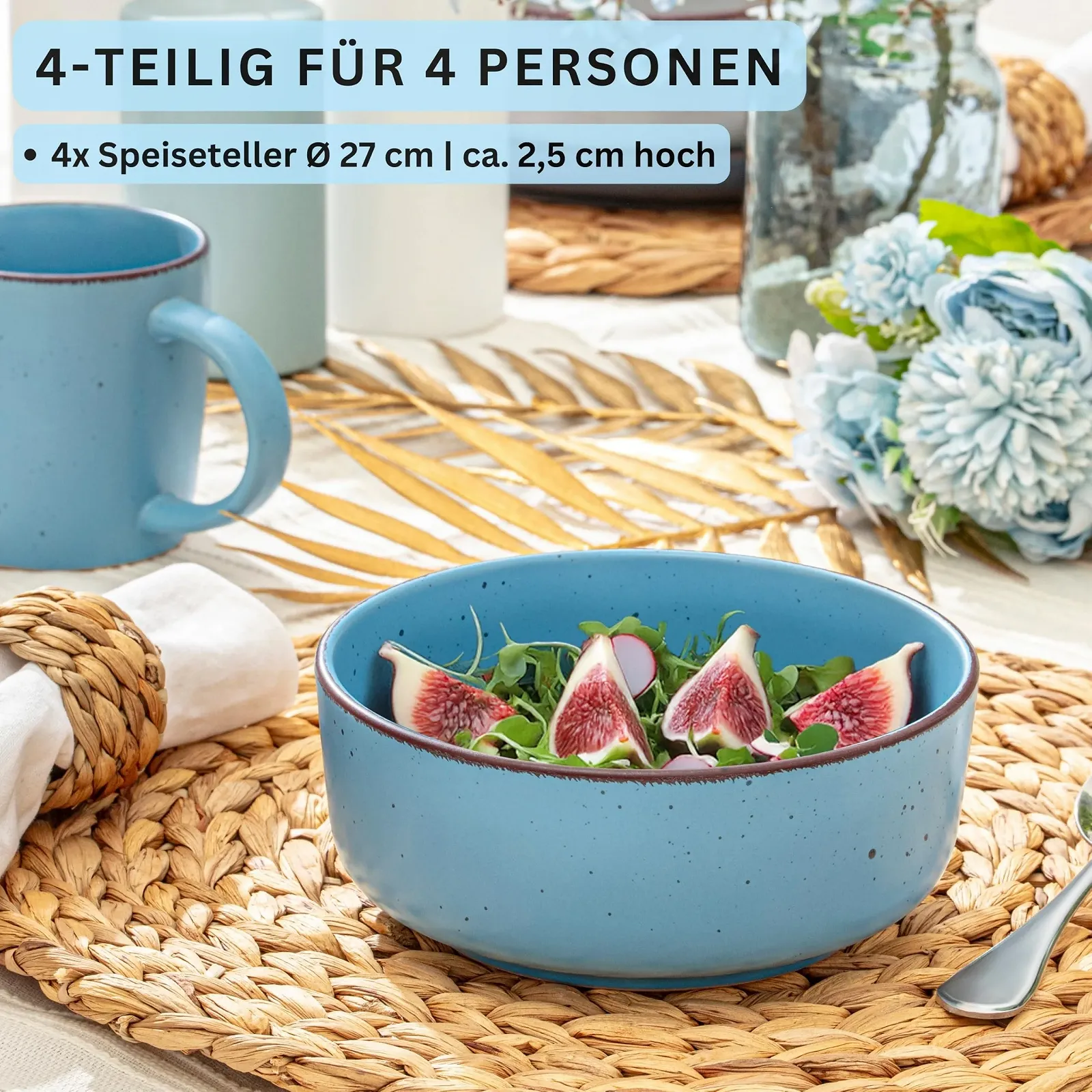 Миска Sänger Bombay Saphir Набор из 4 керамических мисок для завтрака, царапины, подходящие для микроволновки, 700 мл, фото №2