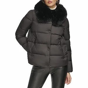 Пальто DKNY Пуховик на пуговицах с воротником из искусственного меха synthetic.ua - Фото 1