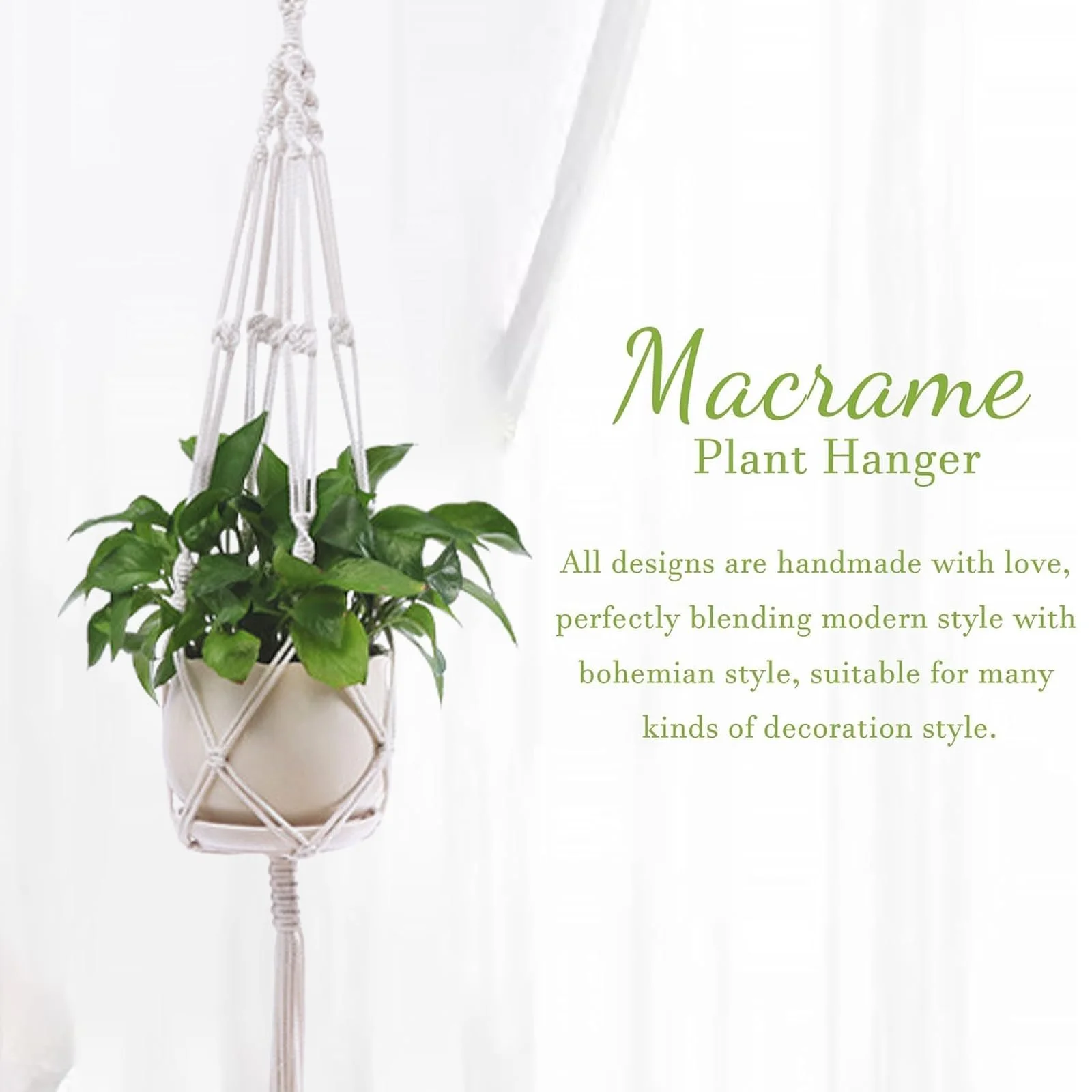 Набір підвісних кашпо макраме Boho 105 см 3 шт., фото №5 Набір підвісних кашпо макраме Boho 105 см 3 шт., фото №5