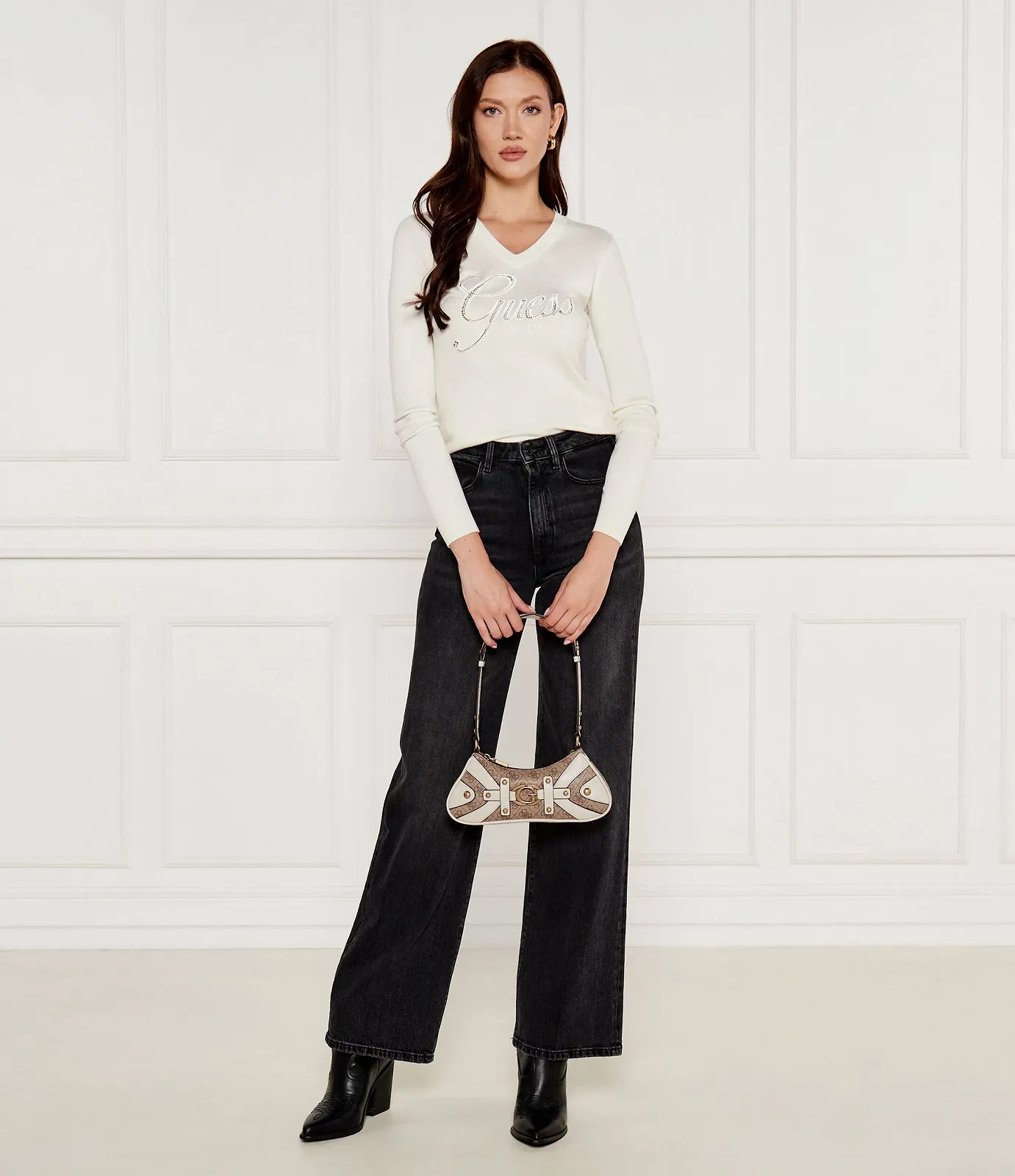 Жіноча сумка GUESS Mala Mini Hobo коричневий бежевий, фото №6