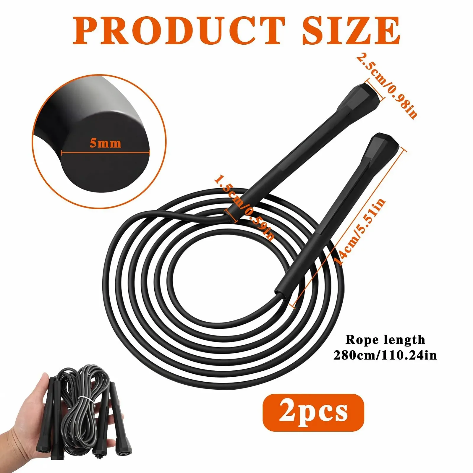 Скакалка 2pcs Adjustable 2.8 m Fitness Lightweight Non-Slip Handle, фото №2
