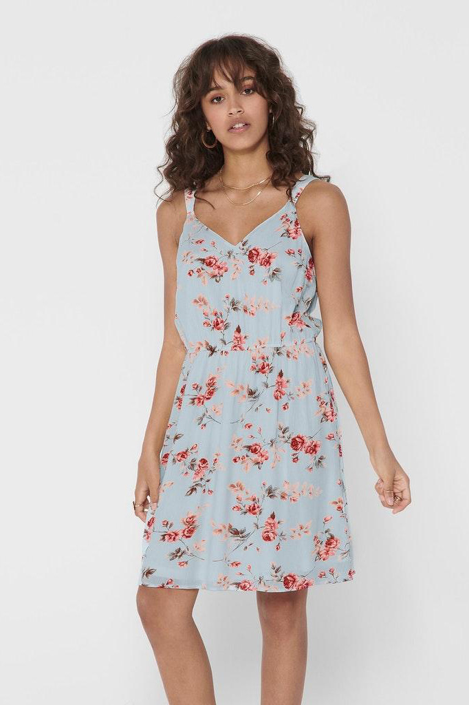 Сукня ONLKARMEN S/L SHORT DRESS AOP WVN NOOS 15157655 Cashmere Blue-ROSE FLOWERS ONLY Блакитний M, фото №1