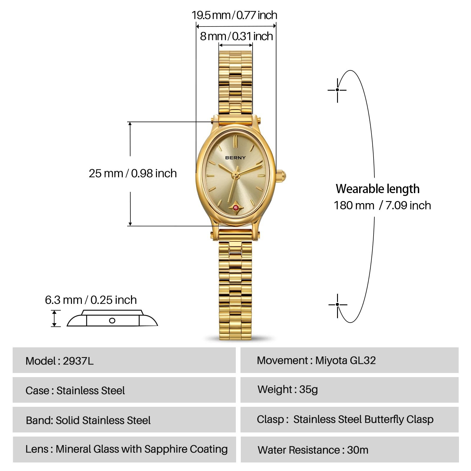 Часы Berny Кварцевые Винтажные Ovaluhr Золотой, фото №5