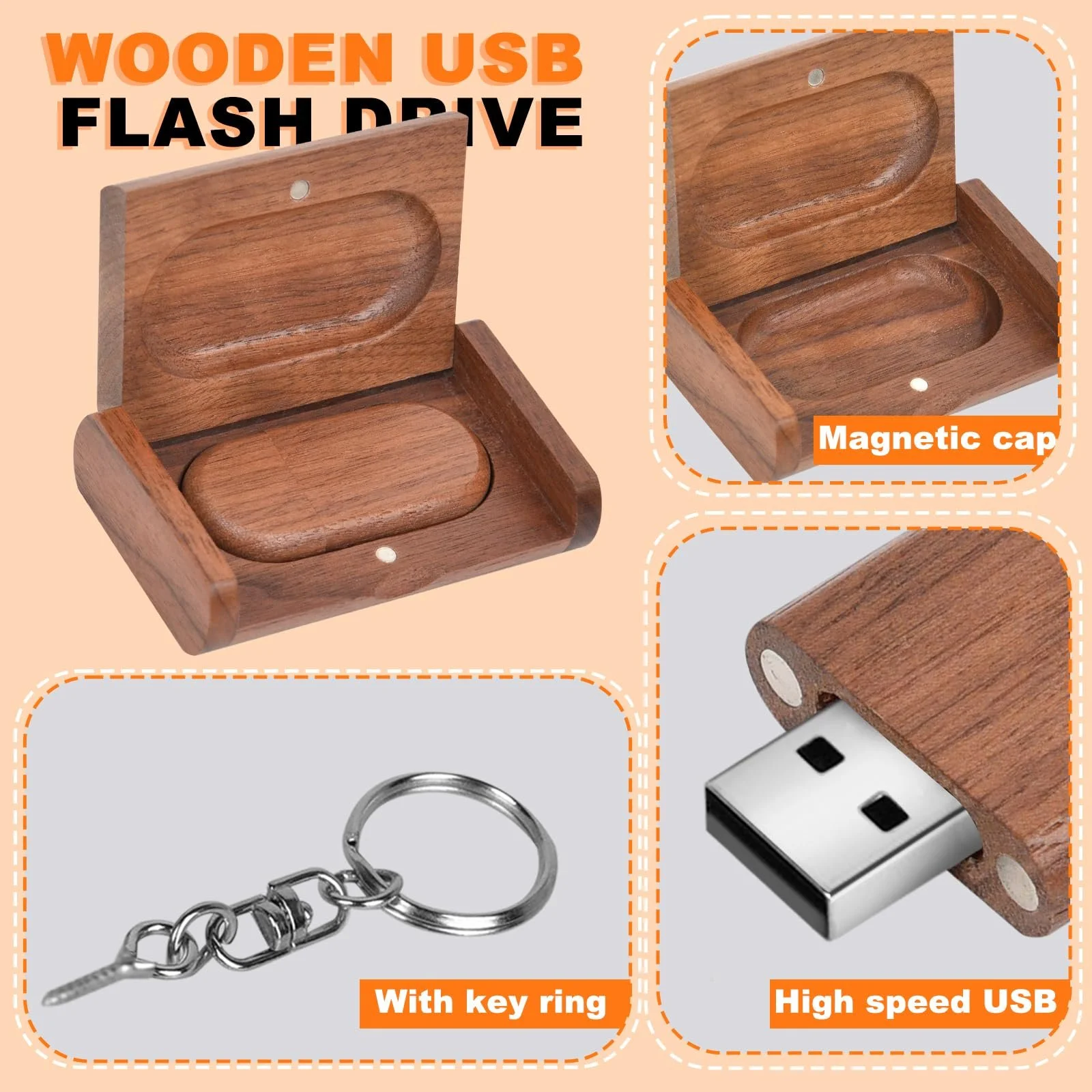 USB-флеш-накопичувач Wooden 64 GB USB 2.0 з дерев'яною коробкою, фото №5