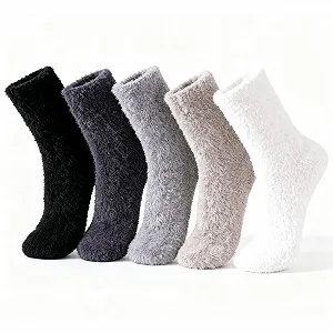 Мягкие носки Женские пушистые носки Зимние носки Теплые эластичные носки Носки для сна Женские термоноски Пушистые носки из кораллового флиса, 5 пар пушистых домашних носков на Рождество - Фото 1