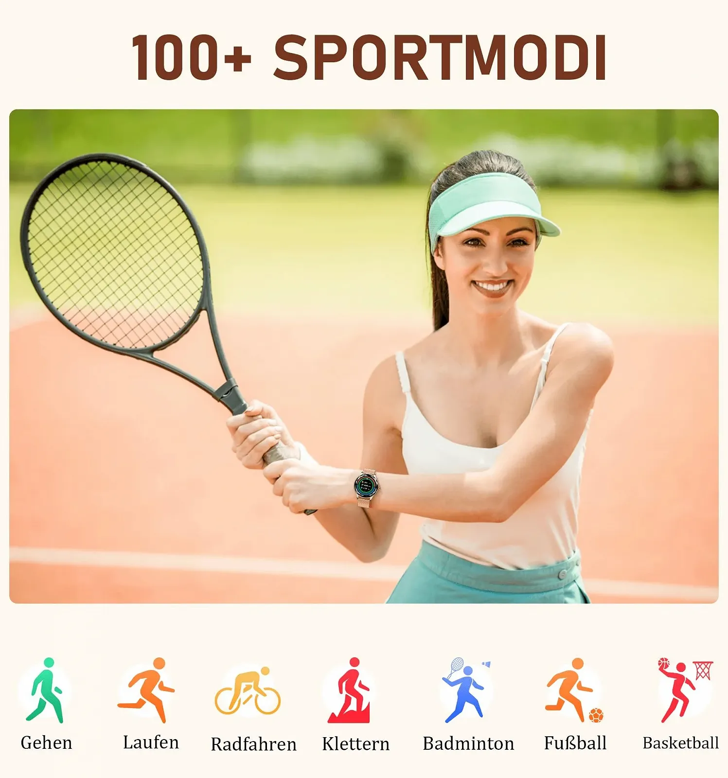 Смартгодинник BOCLOUD для жінок та чоловіків, для iPhone та Android, IP68 водонепроникний, з вимірюванням кисню в крові / пульсу / моніторингом сну, фото №2