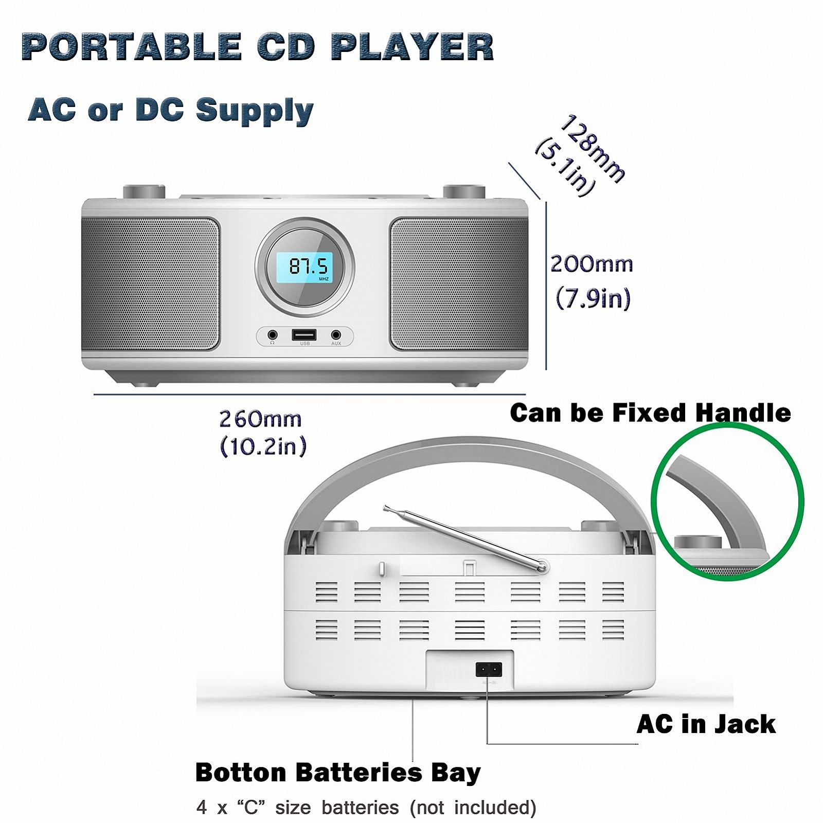 Портативна стереосистема Boombox CD-MP3-плеер CD/CD-R USB FM-радио AUX-In WTB-791 Белый, фото №3