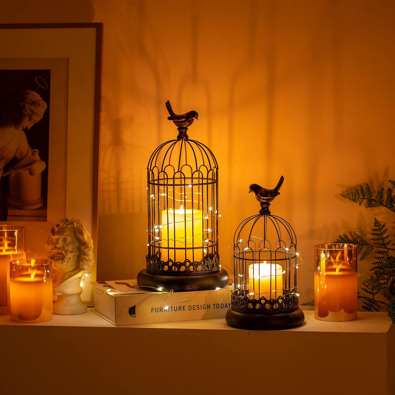 Подсвечник Sziqiqi Bird Cage Decorative Shabby Chic 27 cm / 37 cm Black Metal Set of 2, фото №3