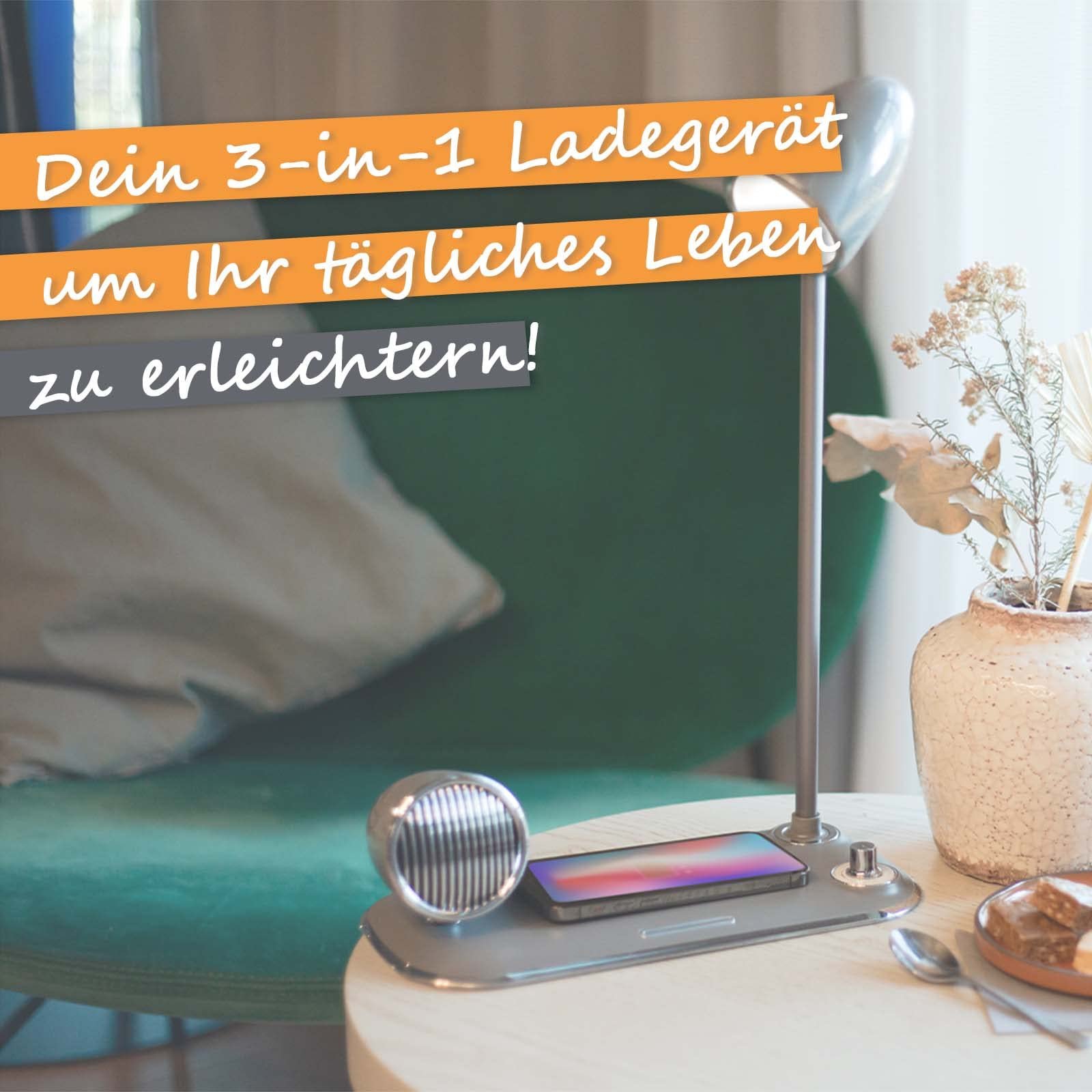 Настільна лампа LED Dimmable Induction Charging Bluetooth Speaker Wireless Charger Qi Grey, фото №4