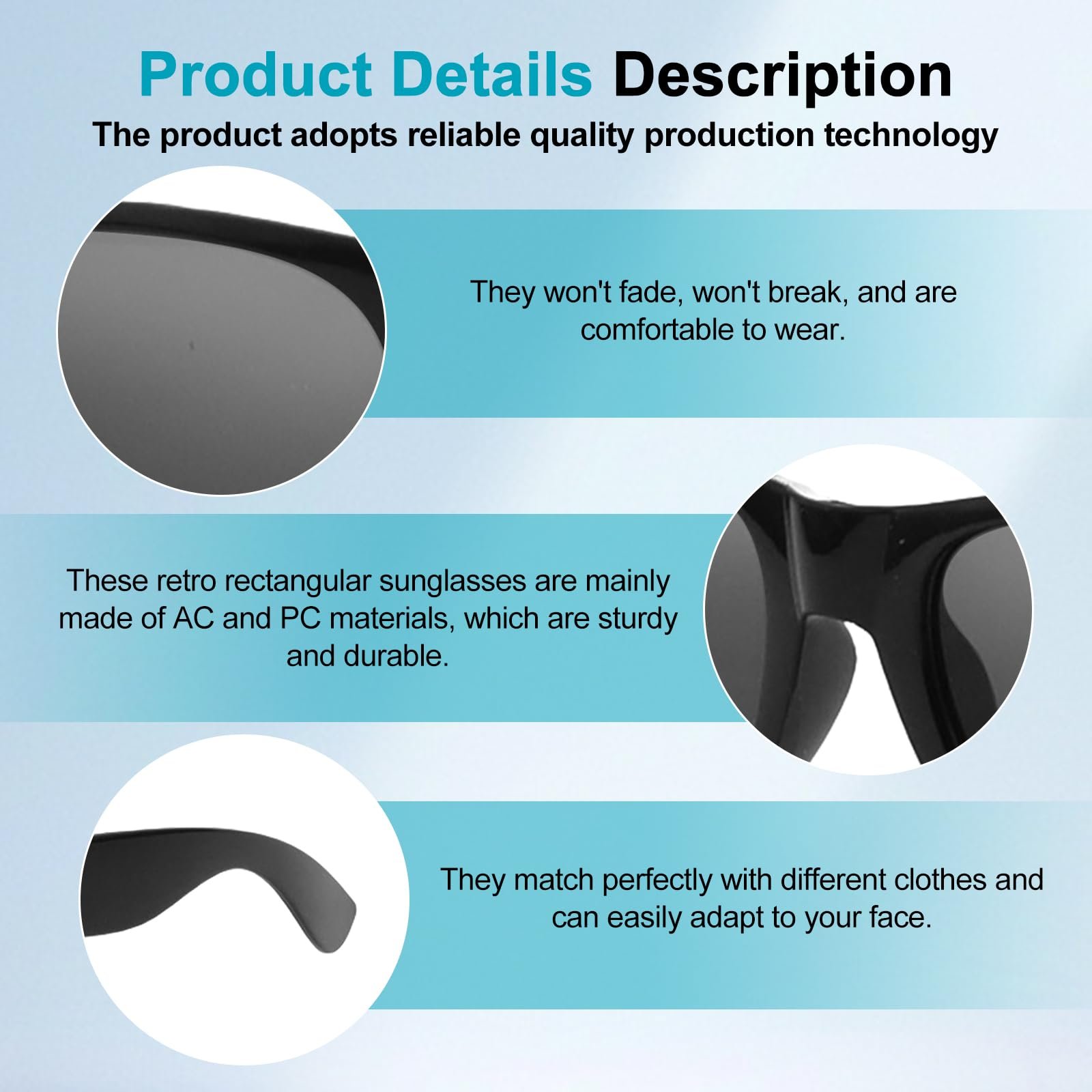 Вінтажні прямокутні сонцезахисні окуляри, 16 штук, чорні, фото №4 Вінтажні прямокутні сонцезахисні окуляри, 16 штук, чорні, фото №4