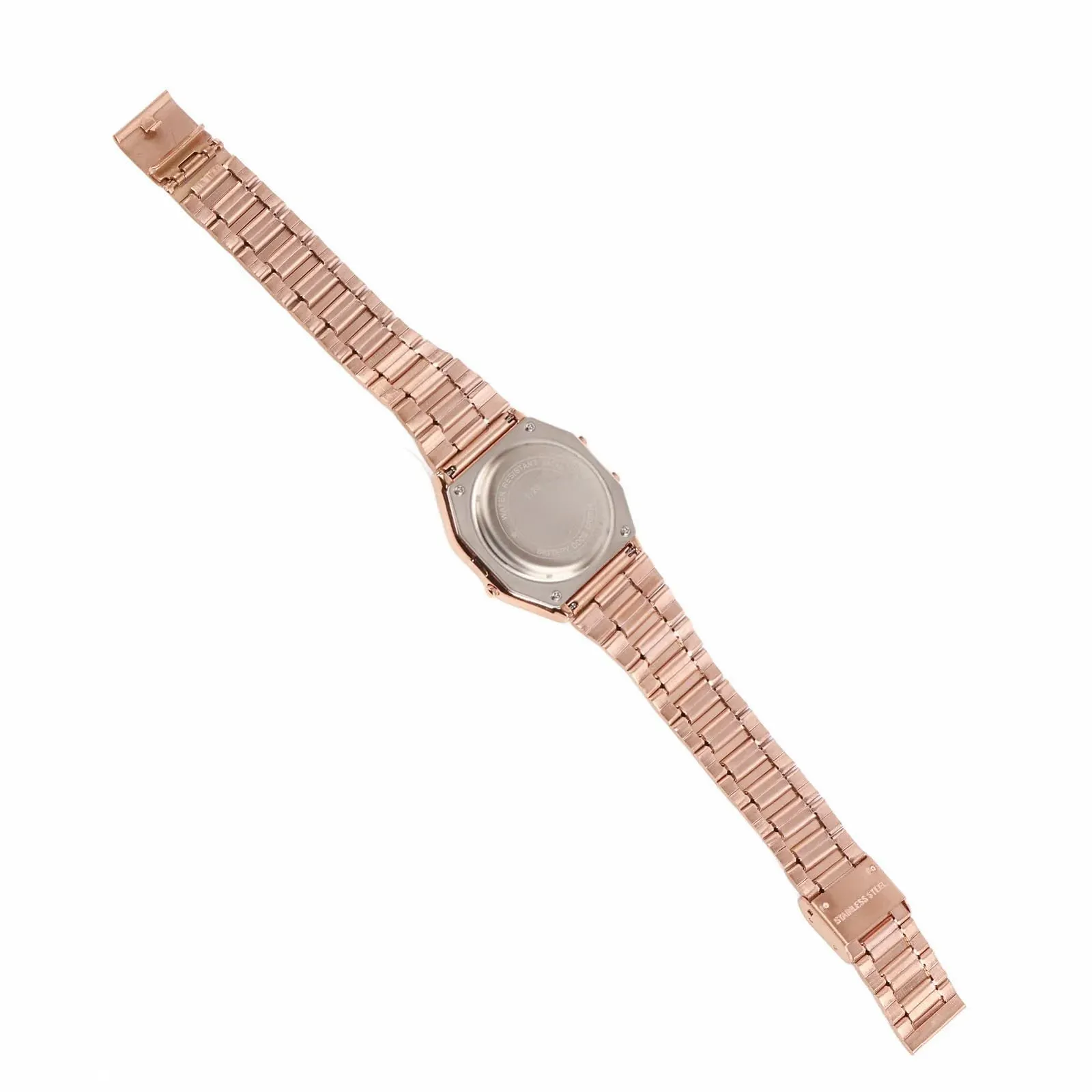 Часы, Деловые часы, Электронные часы с цифровой подсветкой, Водонепроницаемые цифровые наручные часы из нержавеющей стали 30 м, Прямоугольные часы унисекс (Розовое золото), фото №8