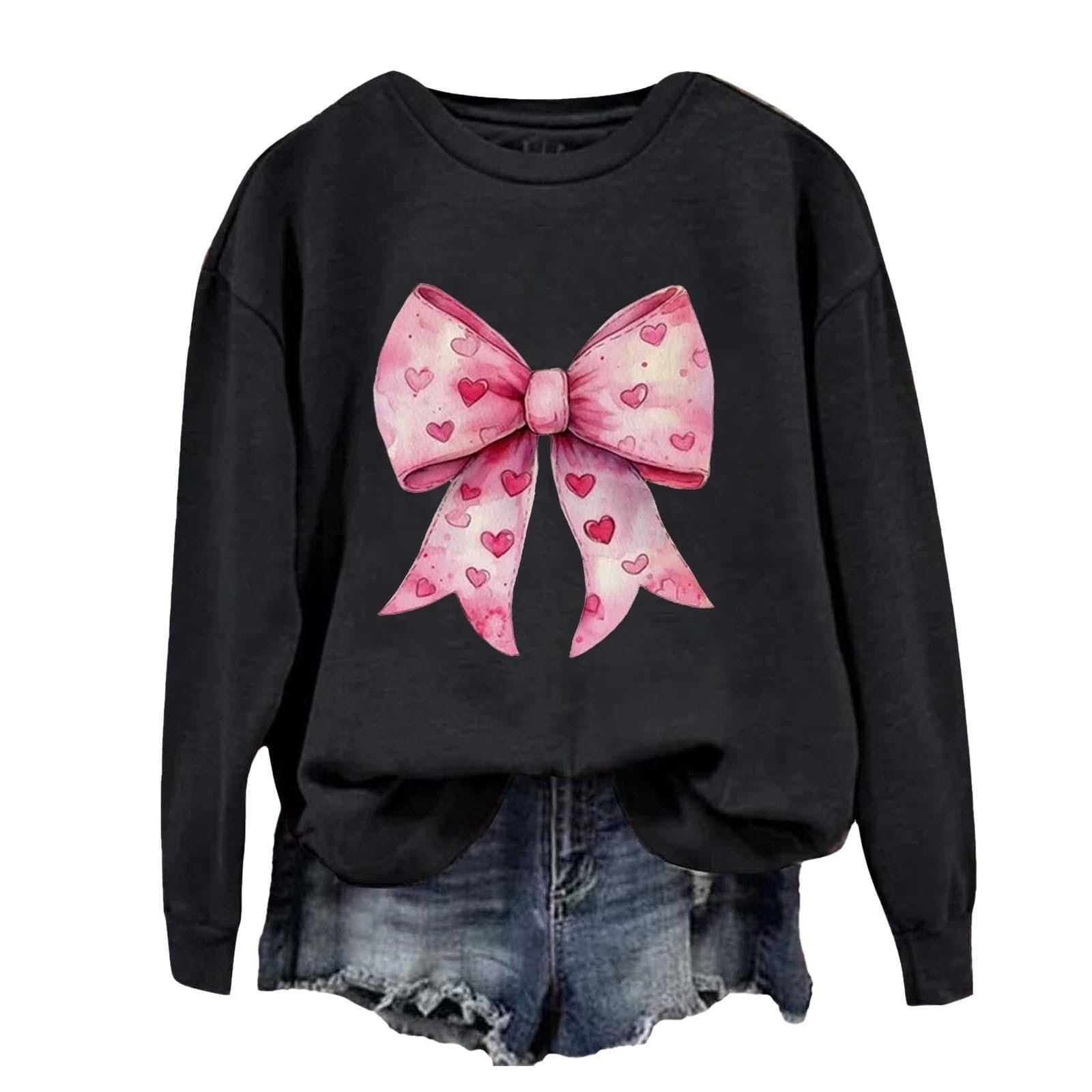 Легкий Женский Свитшот с Длинными Рукавами и Бантом, Женские Топы на День Святого Валентина, Свитшот с Длинными Рукавами и Милым Принтом "Любовь", Повседневная Блузка-Рубашка, фото №1 Легкий Женский Свитшот с Длинными Рукавами и Бантом, Женские Топы на День Святого Валентина, Свитшот с Длинными Рукавами и Милым Принтом "Любовь", Повседневная Блузка-Рубашка, фото №1