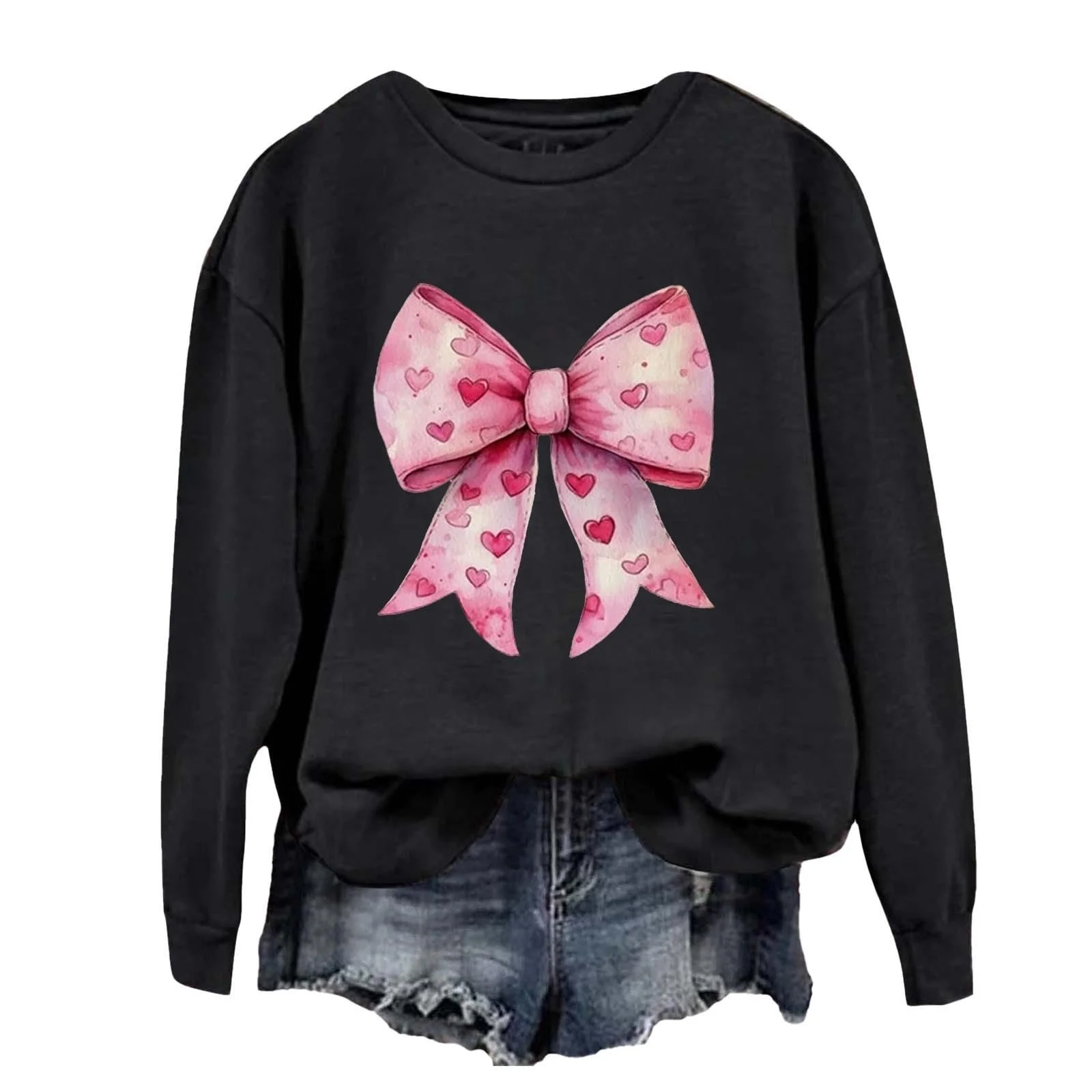 Легкий Женский Свитшот с Длинными Рукавами и Бантом, Женские Топы на День Святого Валентина, Свитшот с Длинными Рукавами и Милым Принтом "Любовь", Повседневная Блузка-Рубашка, фото №1