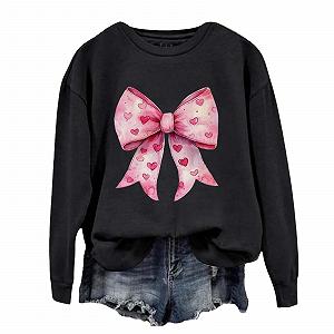 Легкий Женский Свитшот с Длинными Рукавами и Бантом, Женские Топы на День Святого Валентина, Свитшот с Длинными Рукавами и Милым Принтом "Любовь", Повседневная Блузка-Рубашка - Фото 1