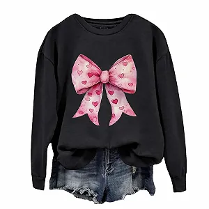 Легкий Женский Свитшот с Длинными Рукавами и Бантом, Женские Топы на День Святого Валентина, Свитшот с Длинными Рукавами и Милым Принтом "Любовь", Повседневная Блузка-Рубашка - Фото 1