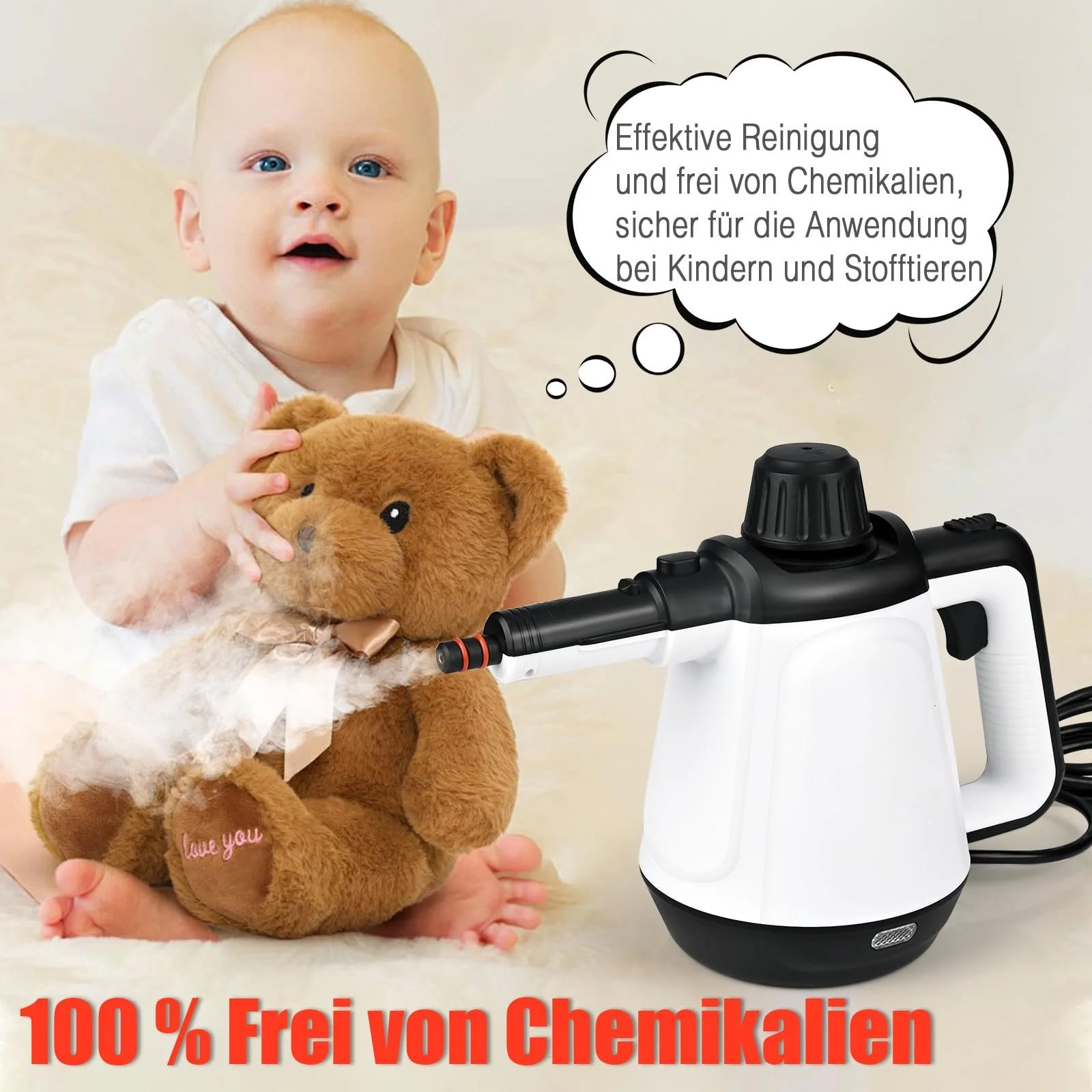 Пароочисник 430 мл 1200 Вт 3.5 бар з 9 насадками та підсвіткою, фото №5 Пароочисник 430 мл 1200 Вт 3.5 бар з 9 насадками та підсвіткою, фото №5