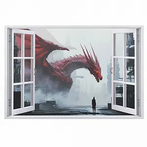 3D наклейка на стіну Dragon Breakthrough City Ruins 67 x 45 см - Фото 1