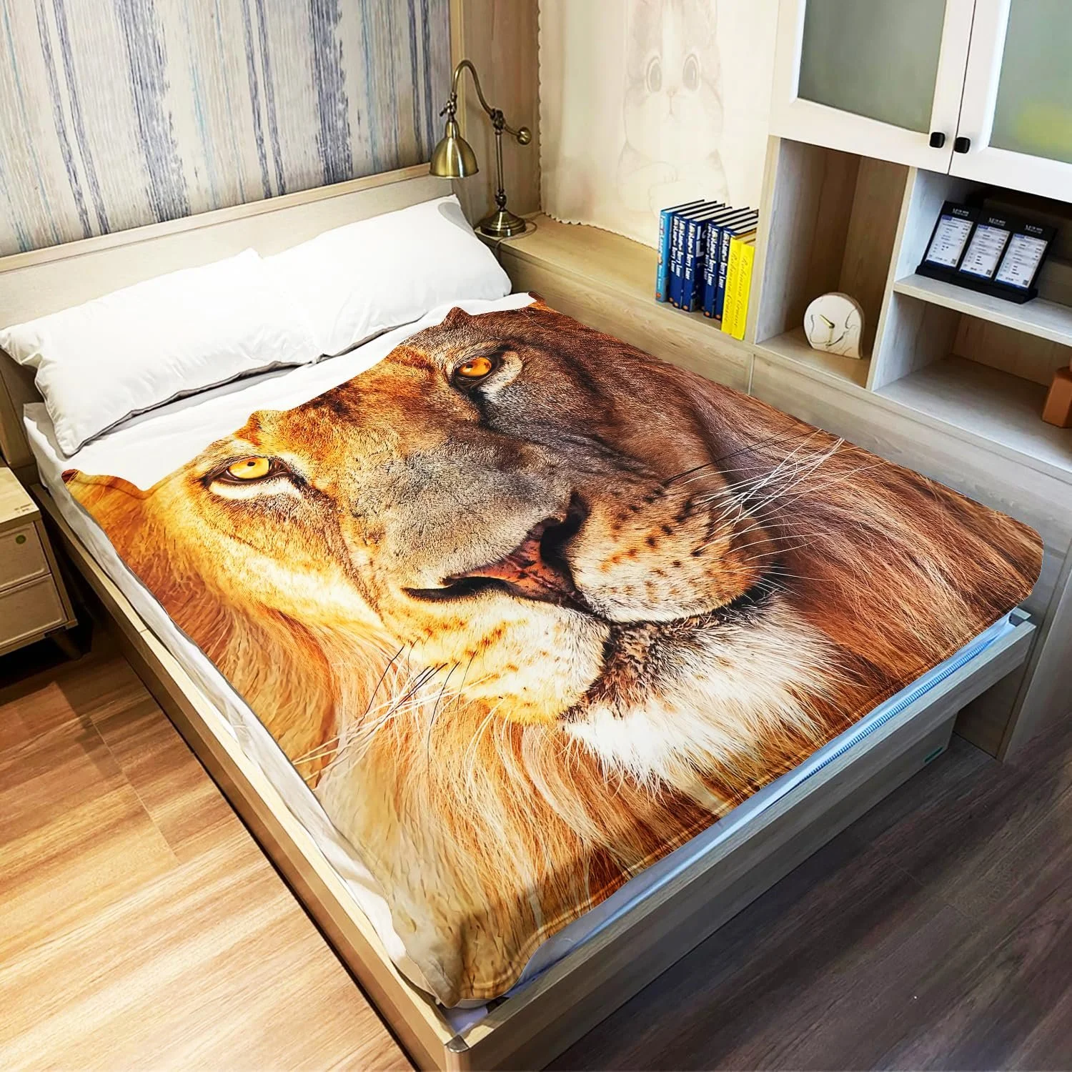 Покривало YISUMEI Фланелева М'яка Флісова Покривало Ліжко 150 x 200 см Лев, фото №3