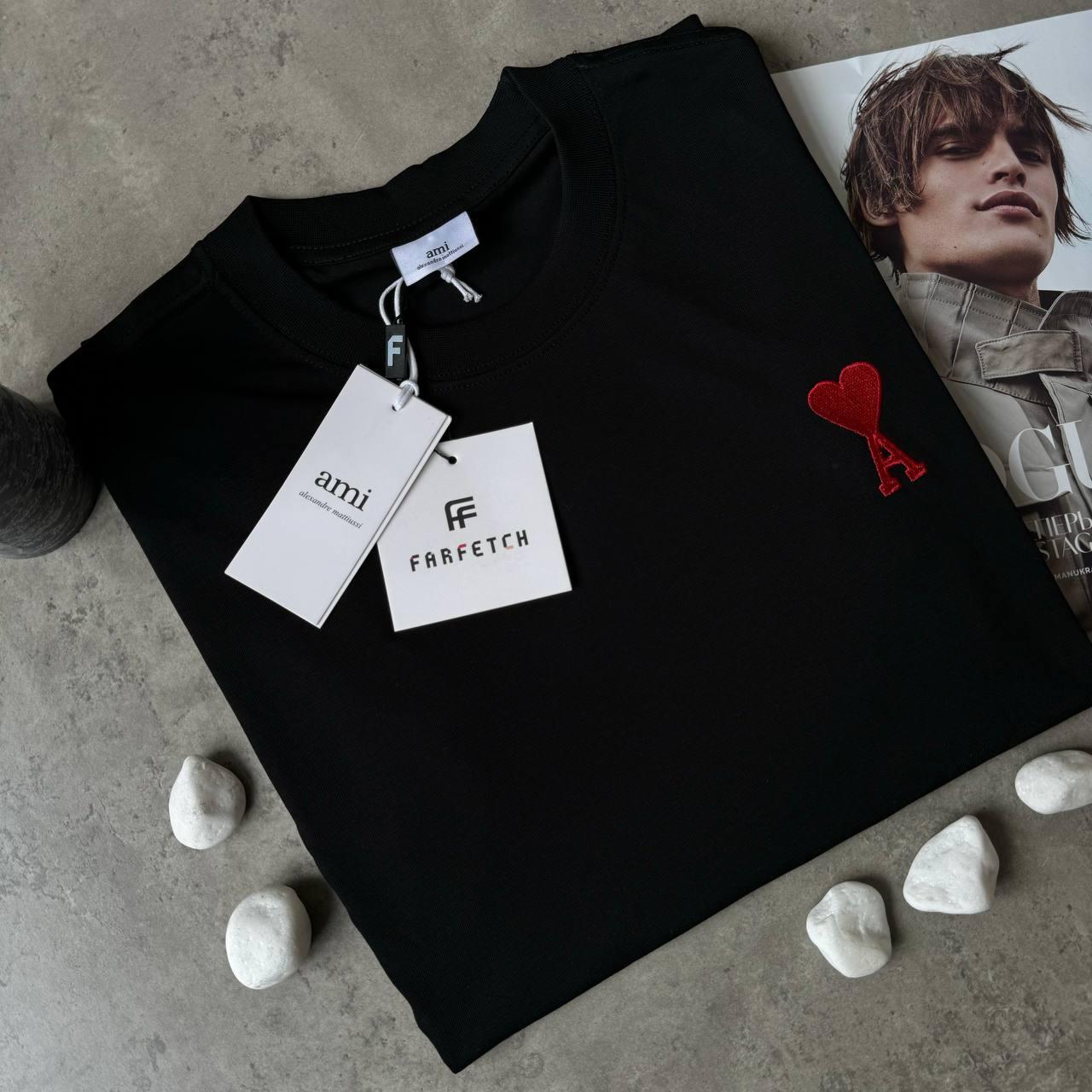Мужская черная футболка Ami брендовая люксовая ами, фото №6 Мужская черная футболка Ami брендовая люксовая ами, фото №6