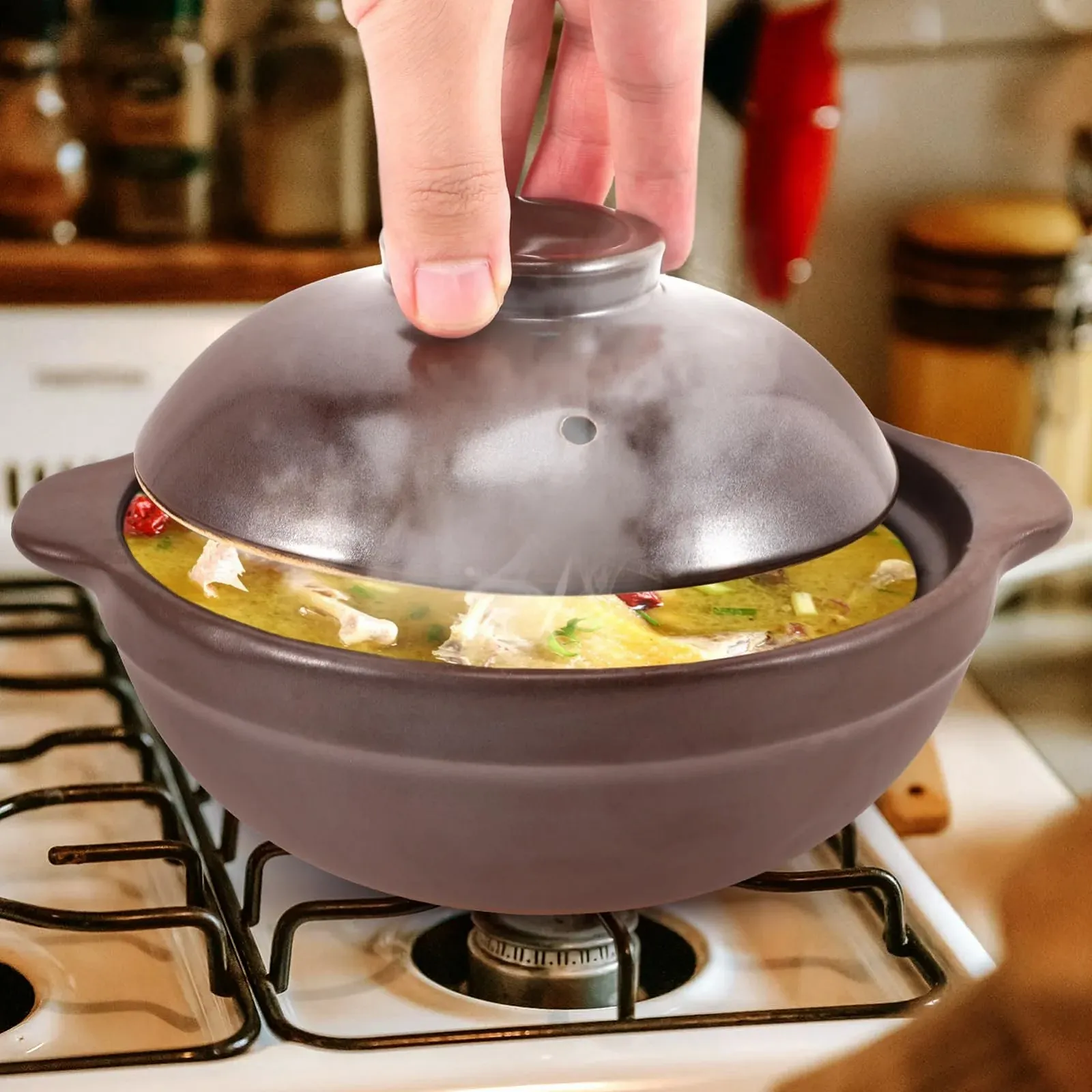 Горшок UKCOCO маленький керамический с крышкой для супа и лапши., фото №4 Горшок UKCOCO маленький керамический с крышкой для супа и лапши., фото №4