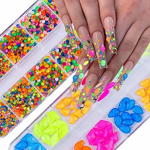 Стразы для ногтей Скло Crystal AB, 3120 шт, с плоской задней стенкой, набор блестящих страз с кристаллами и драгоценными камнями, с ручкой для точек и пинцетом, цвет: флуоресцентный synthetic.ua - Фото 1