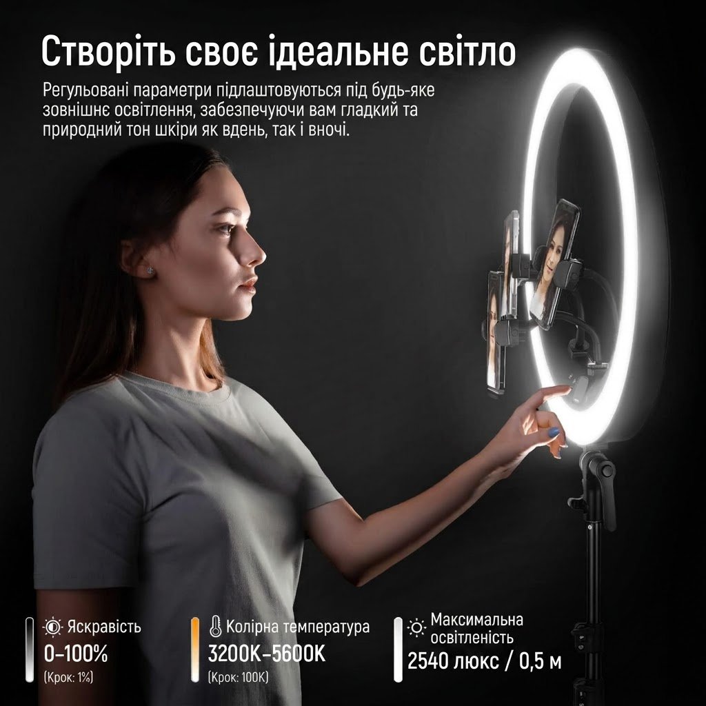 Кільцева LED-лампа Neewer RP18H зі штативом (48 см / 19") Чорний, фото №3