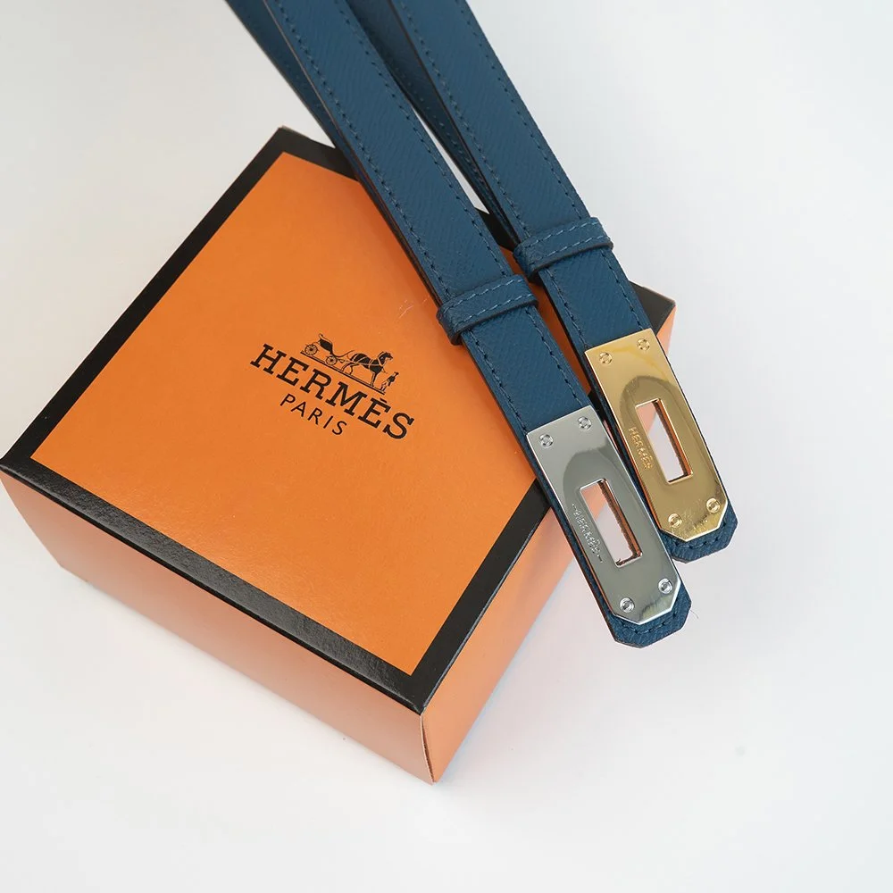 Ремінь жіночий синій шкіряний Hermes, фото №5