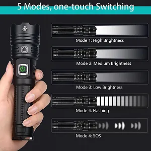 Ліхтар ASORT Перезаряджуваний 990,000 Люмен, Надзвичайно Яскраві USB Перезаряджувані Тактичні Ліхтарі, З можливістю зміни масштабу, IP67 Водонепроникний, 10 Режимів Освітлення для Дому, Відкритого Повітря, Надзвичайних Ситуацій, Патрулювання, Кемпінгу (з Акумулятором) synthetic.ua - Фото 1