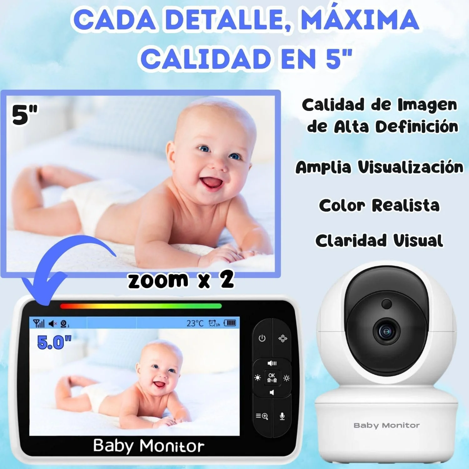 Відеоняня 5" HD 3000mAh Night Vision Lullabies, фото №2 Відеоняня 5" HD 3000mAh Night Vision Lullabies, фото №2