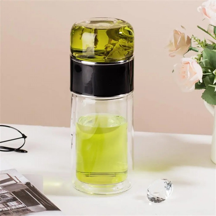 Стеклянный термос с двойными стенками для чая Infuser 280 мл черный, фото №1