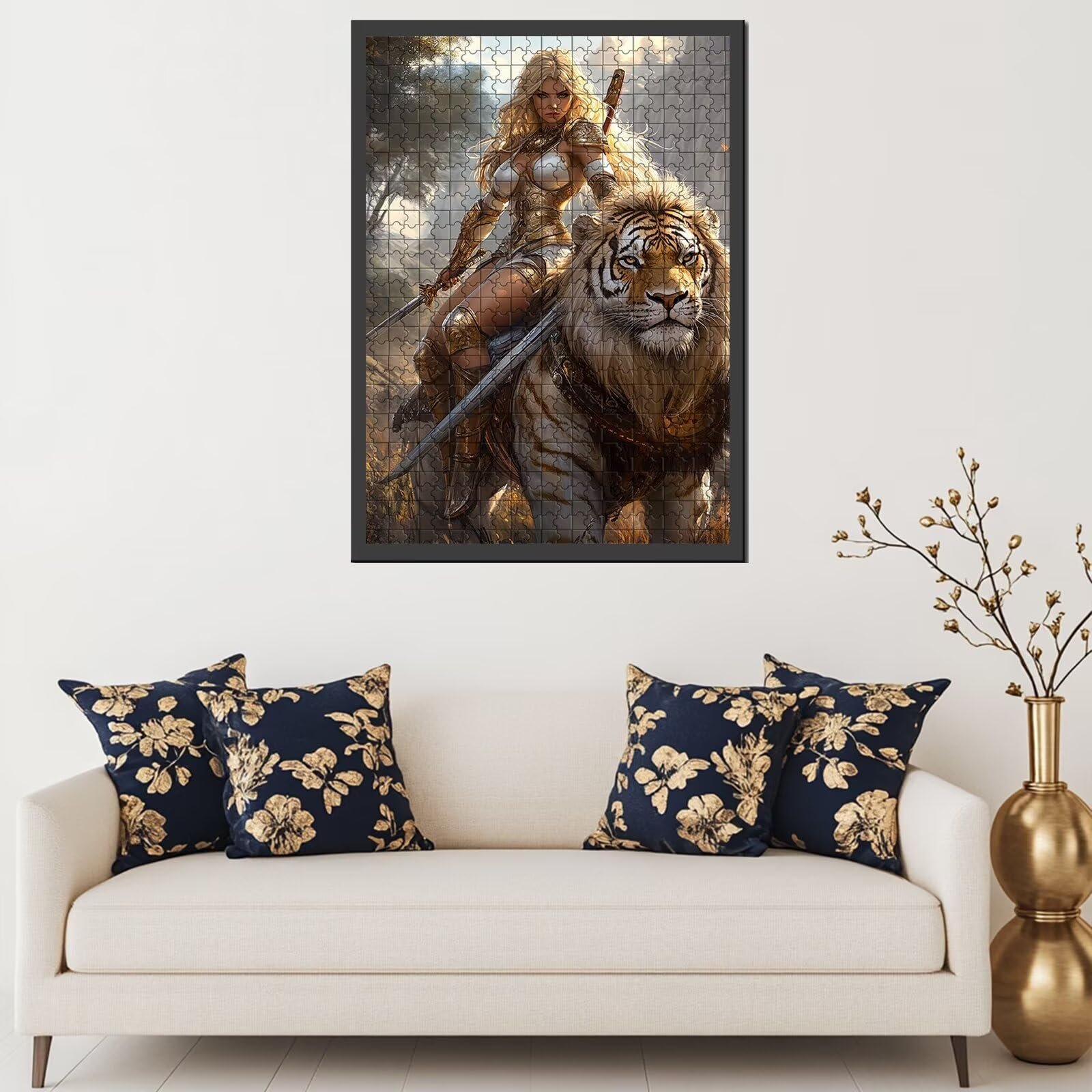 Пазл Девушка-воин, Гигантский тигр и лев Конное искусство 1000 деталей 70 х 50 см, фото №3
