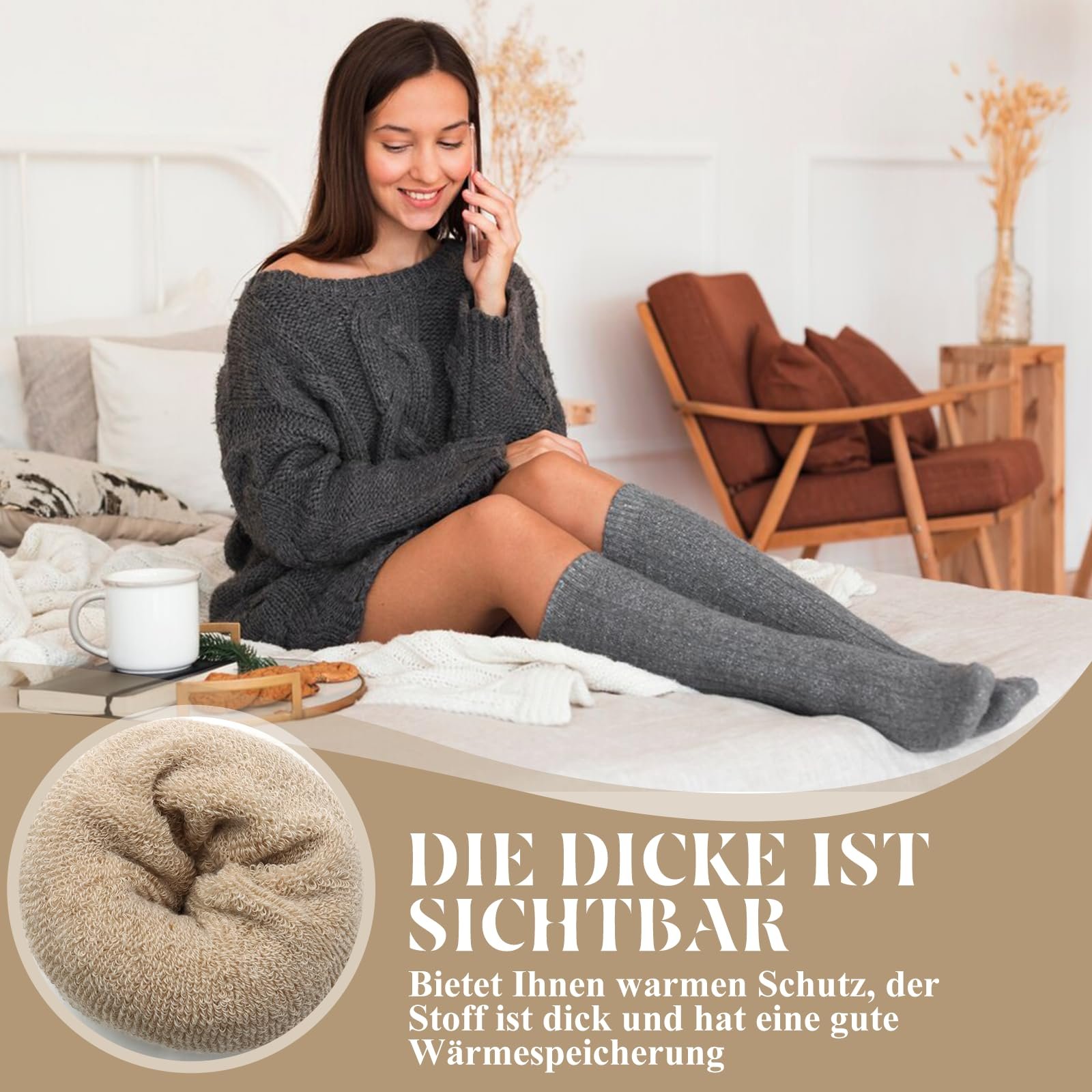 Гольфы Solivive 4 пары, Мягкая и эластичная ткань, Женские гольфы, Износостойкие теплые зимние носки, Теплые толстые вязаные носки Модные и универсальные, фото №5