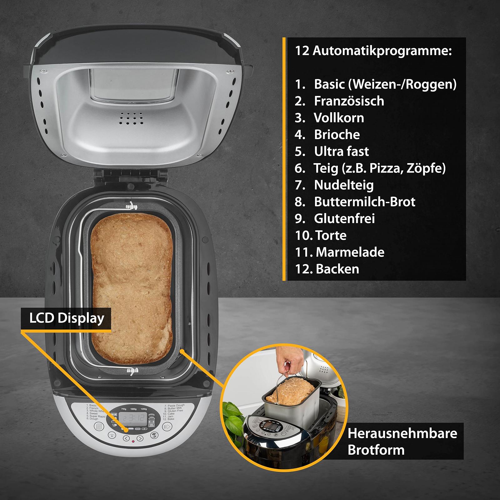 Хлебопечка TZS Первый Австрия с 12 автоматическими программами, вместимость 700 г / 1000 г / 1250 г, таймер, регулируемые уровни подрумянивания и функция поддержания тепла - 850 Вт, фото №6
