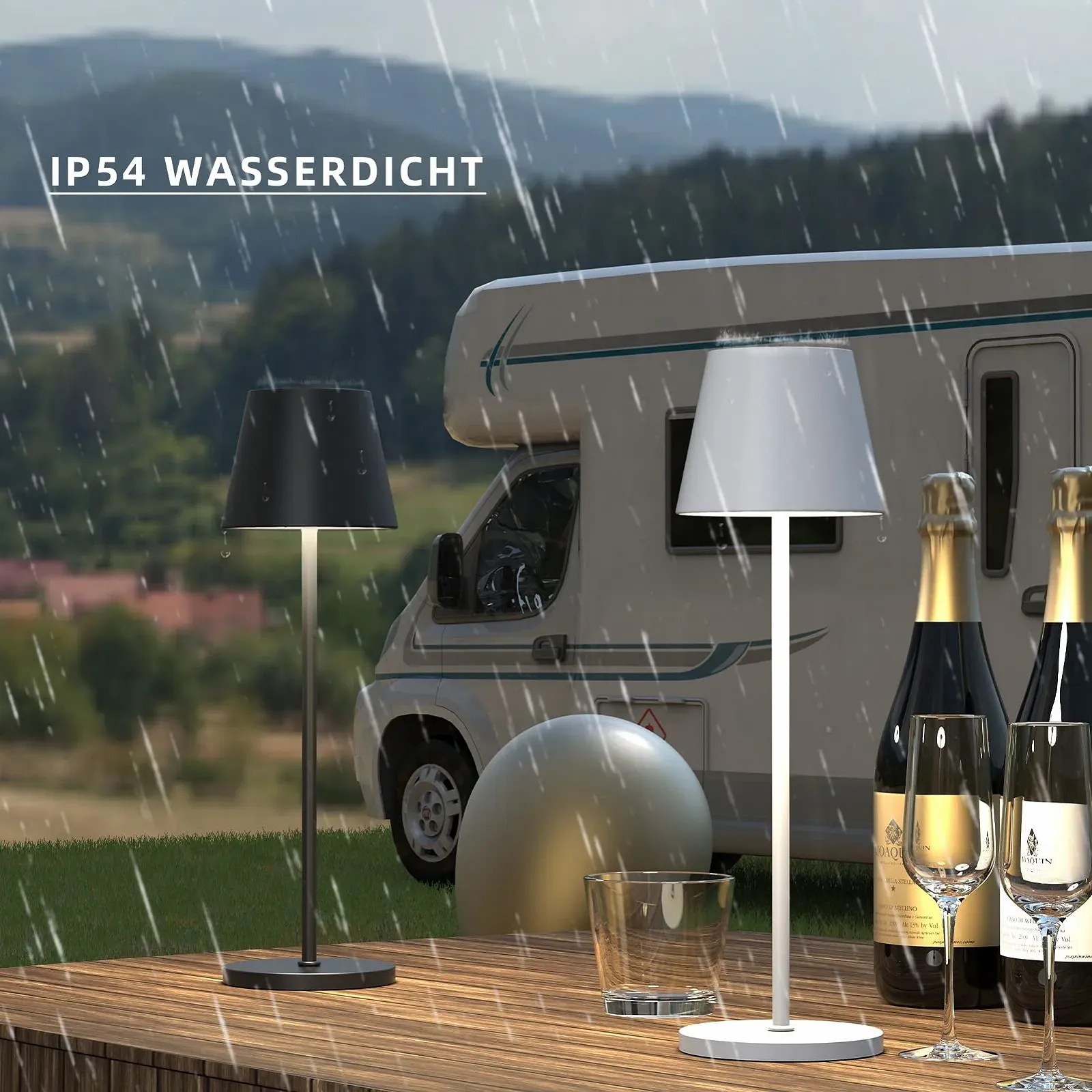 Настільна лампа LED Набір 2 шт. Сенсорна з регулюванням яскравості IP54 Водонепроникна Алюміній Бездротова Біла, фото №5