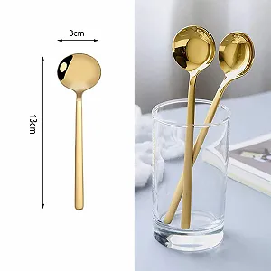 Набор из 12 золотых кофейных ложек, зеркально полированные чайные ложки, золотые ложки из нержавеющей стали, мини чайные ложки, круглые десертные ложки для кофе, сахара, десерта, торта, мороженого, супа, антипасто synthetic.ua - Фото 1