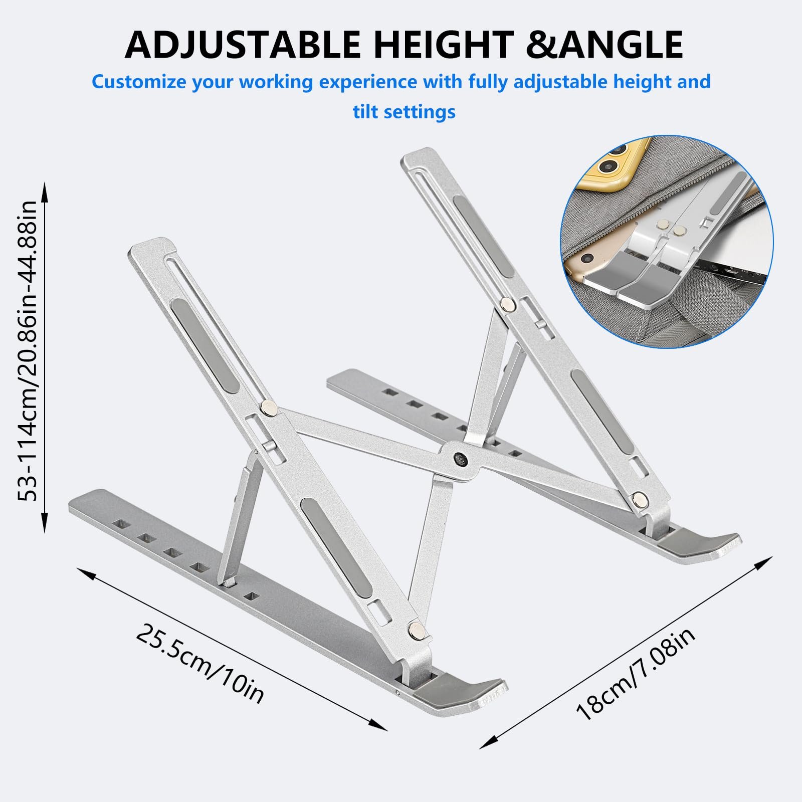 Подставка для ноутбука алюминиевая складная портативная 10-17 дюймов регулируемая черная, фото №5