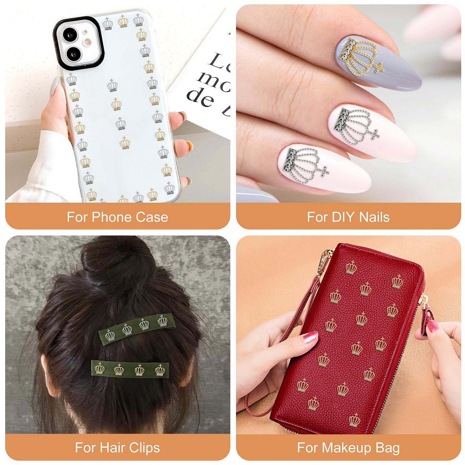 Подвески для ногтей Корона Блестящая, Золотой/Серебряный, Крестики для ногтей, 3D акриловые стразы, украшения для ювелирных изделий, фото №3