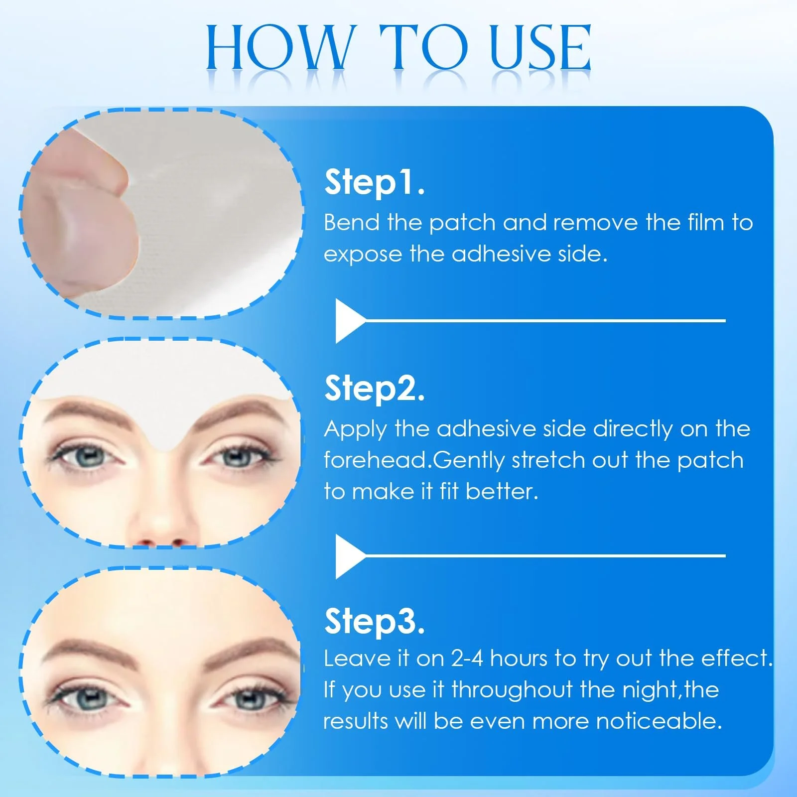 Патчі для чола LURNODY, 12 шт., проти зморшок, розгладжуюча стрічка для обличчя, для відновлення вологи шкіри, фото №3