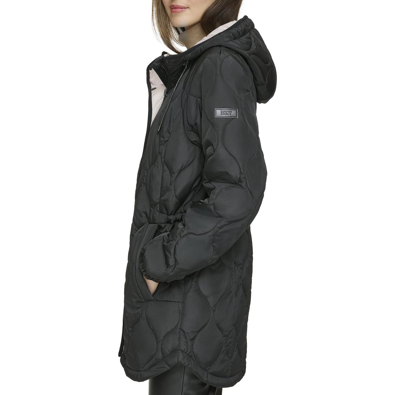 Пальто DKNY Жіноче стьобане на блискавці з капюшоном стьобане, фото №2