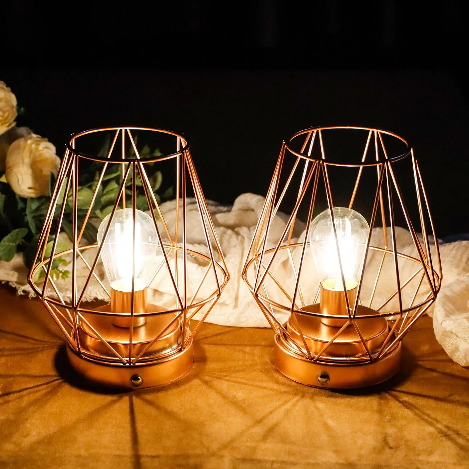 Настільна лампа TRIROCKS Diamond набір 2 шт. акумуляторна LED сенсорна з димуванням Рожеве золото, фото №4