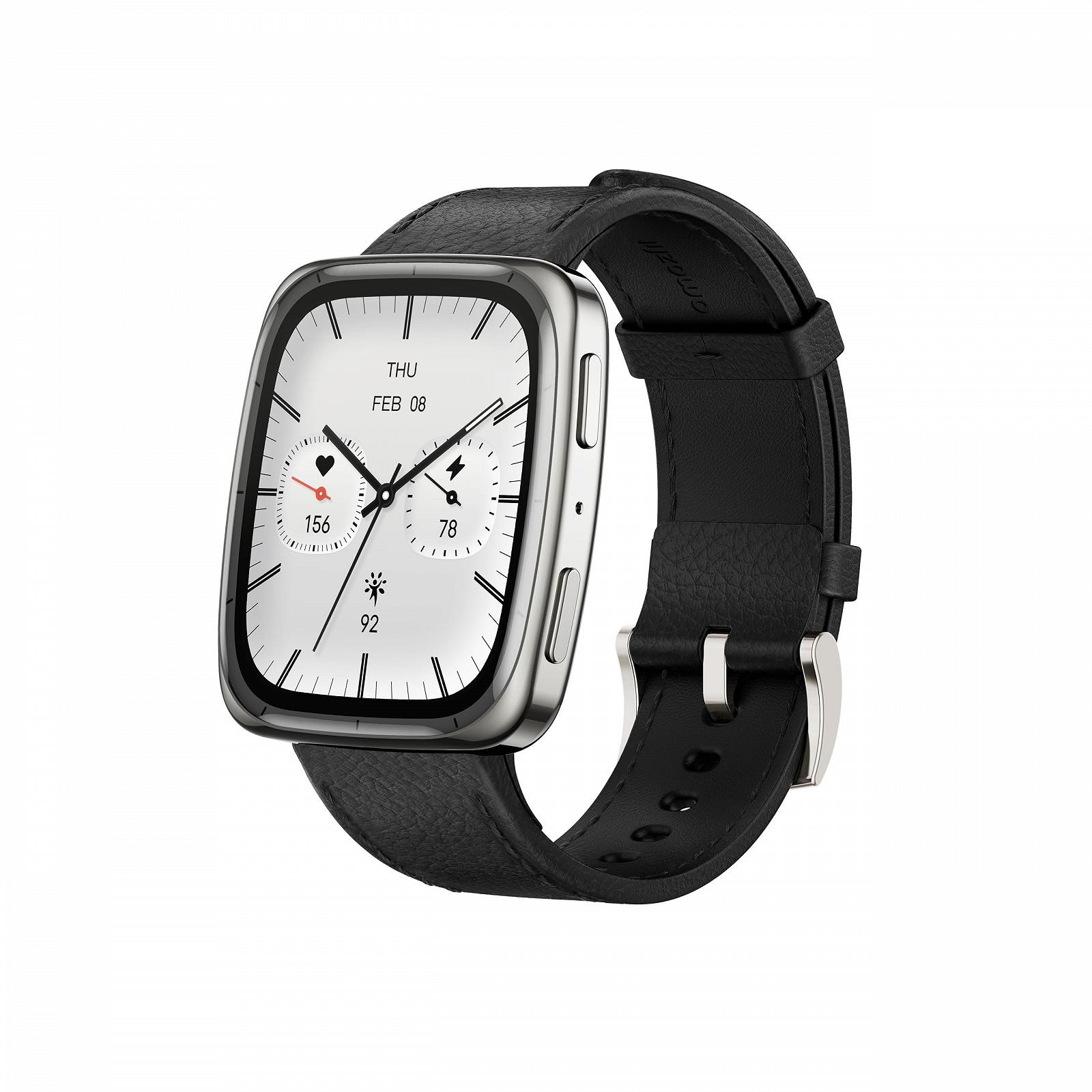 Смарт-годинник Amazfit Active 2, AMOLED-дисплей 1,75 дюйма, автономні карти з GPS, батарея на 10 днів, 160+ спортивних режимів, водонепроникний, монітор серцевого ритму та сну, чорний шкіряний ремінець, фото №1