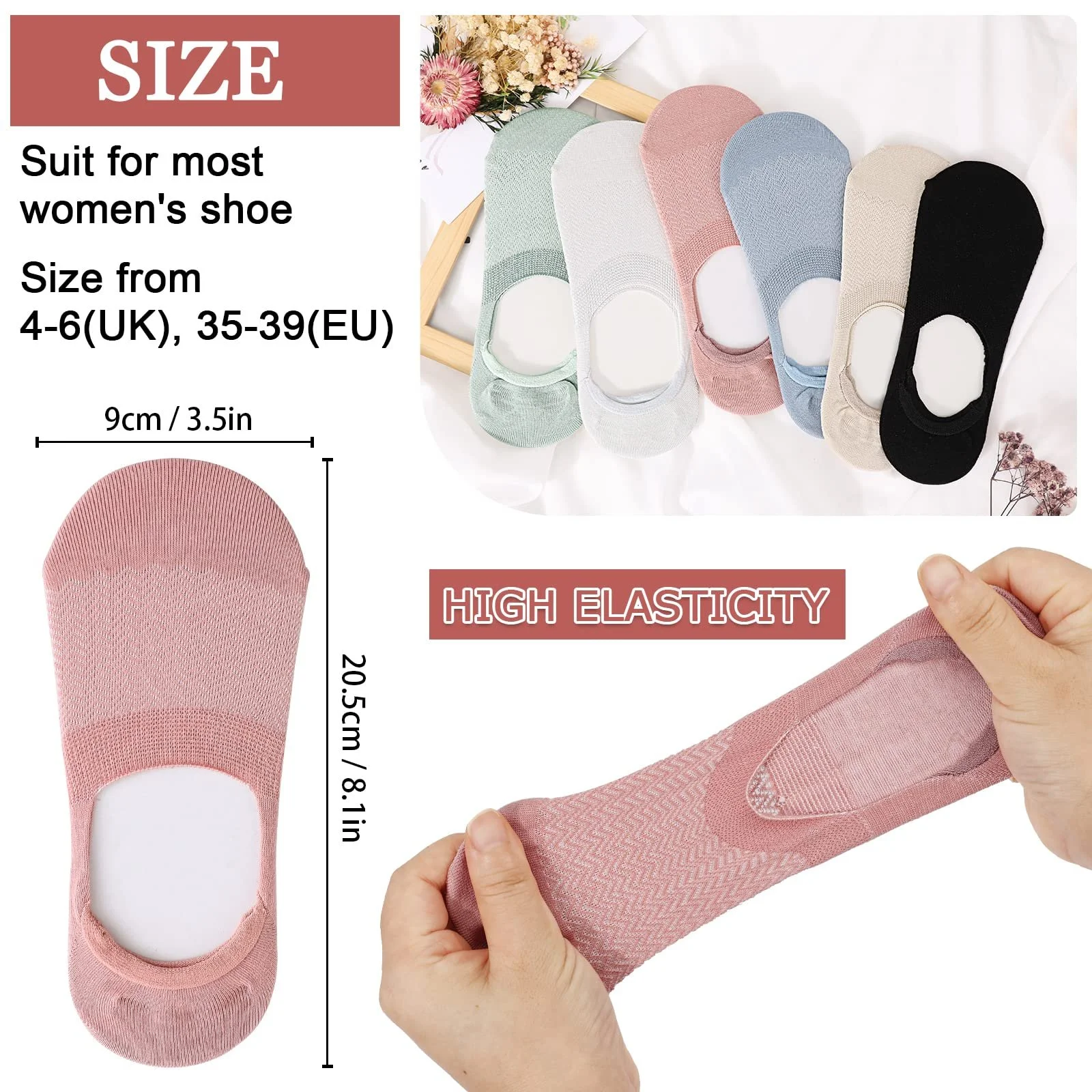 Жіночі бавовняні невидимі шкарпетки TAGVO, 6 пар, фото №3
