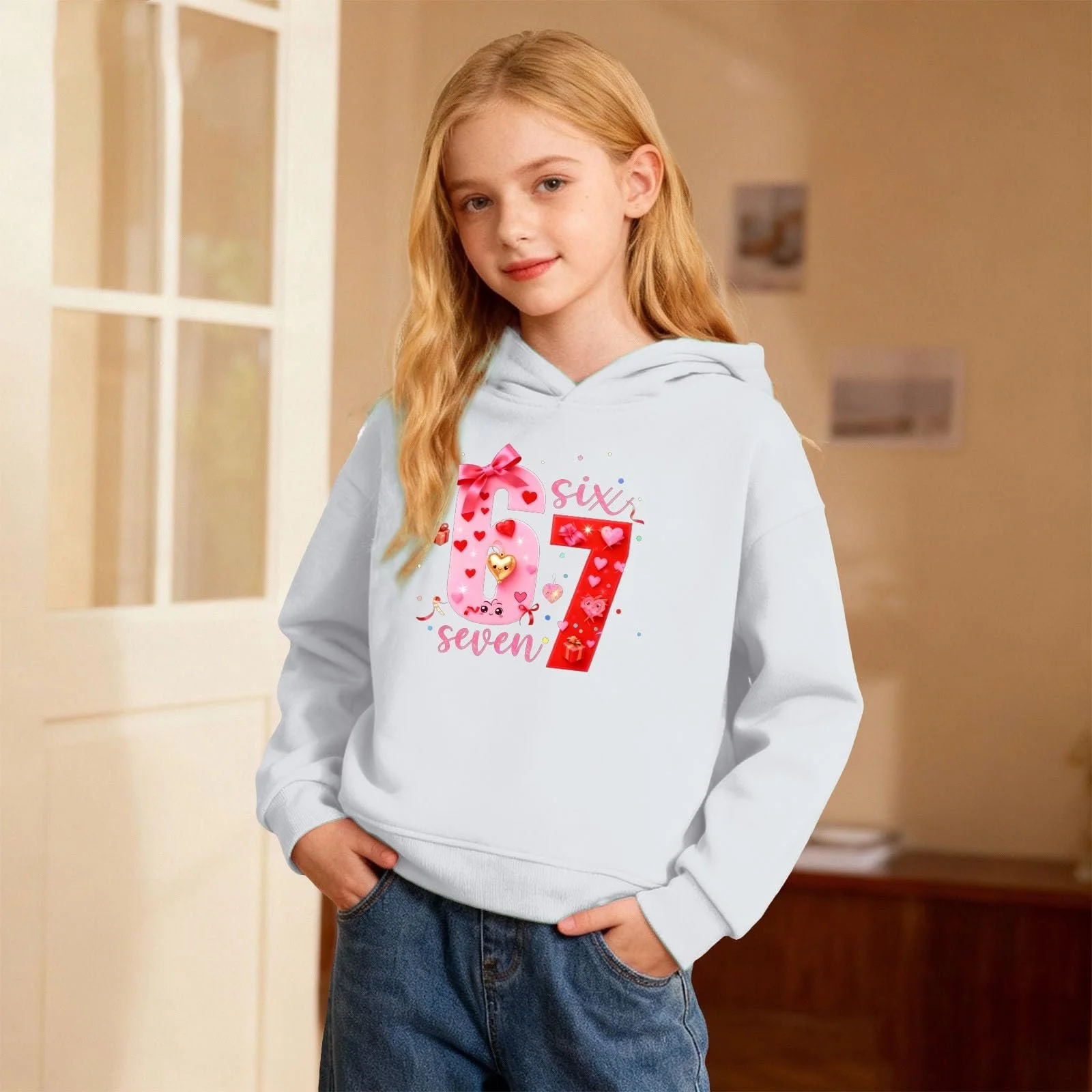 Худи Six Seven 67 Детский Пуловер С Длинным Рукавом Теплый M Принт, фото №2